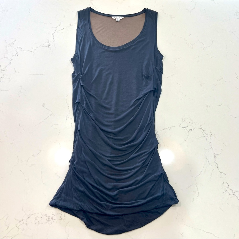 Cabi Womens Tucked Tunic Mini Dress Ruched Bodycon Stretch Steel Gray 586 Size M